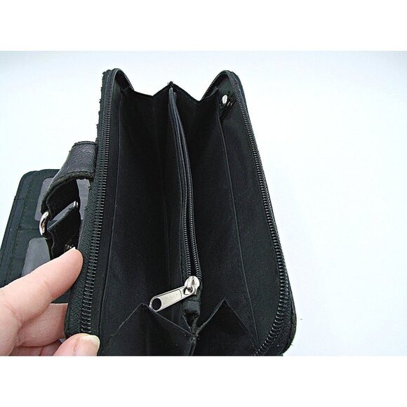 Black Soft Leather Wallet Organizer Full Zip Around Extra Flip for Cards ID Slot - Picture 10 of 12